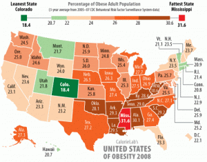 Carte de l'obésité aux Etats-Unis © d'après CDC