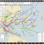 Les trajectoires des tempêtes dans l'Atlantique centre en 2005 © NOAA