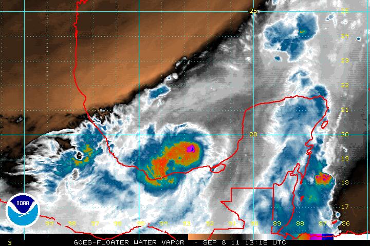 La tempête tropicale Nate vue le 8 septembre à 13h15 UTC par le radar du satellite Goes-1 © Nasa